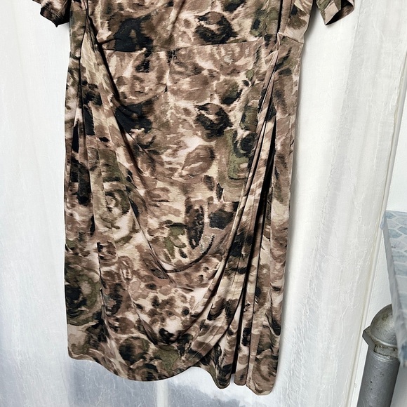 Connected Apparel Elegant Dress Faux Wrap Blurred Camo Print Knee Length - Picture 8 of 16
